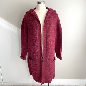 Max Studio Oversized Hooded Long Cardigan in red multicolor knit - Size M